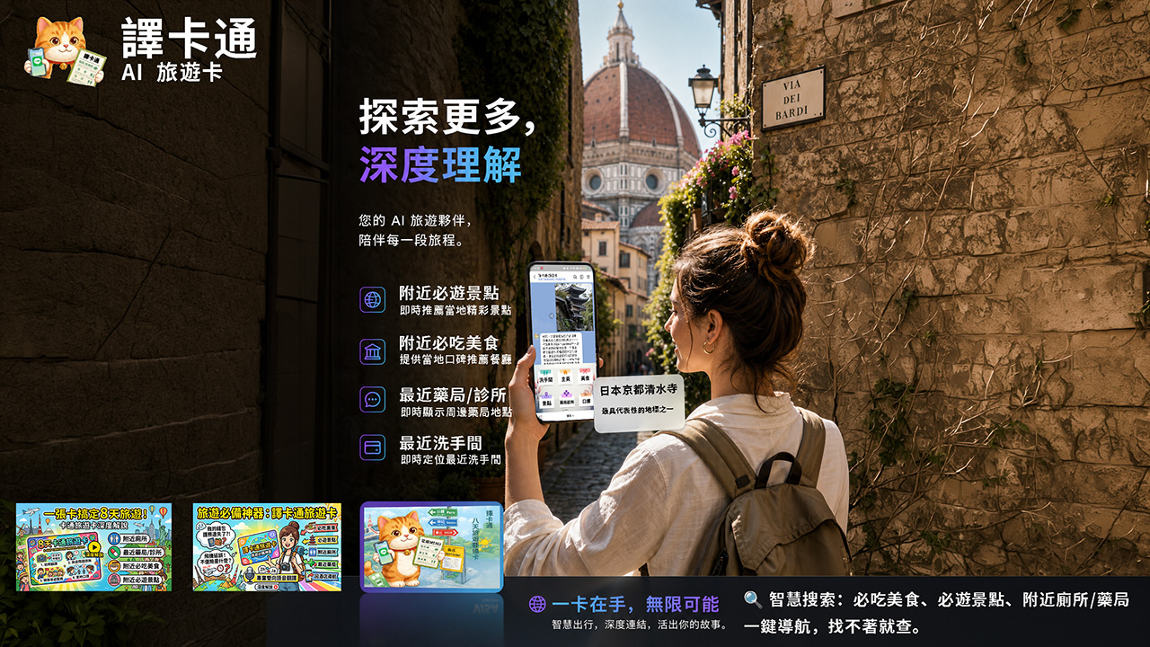智慧搜索:必吃美食、必遊景點、附近廁所/藥局一鍵導航,找不著就查。
